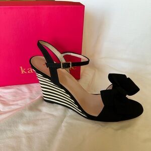 Kate Spade Black and White Wedge Sandal with Bow, New Without Tags, Size 9.5 W